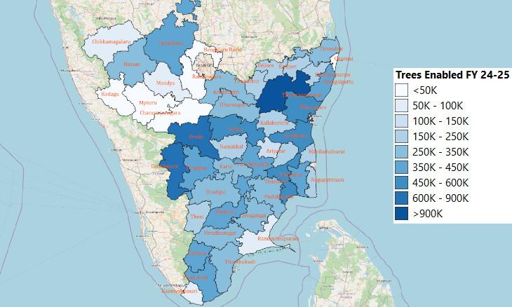 Trees Enabled – FY 2024–25 | Project Districts Heat Map